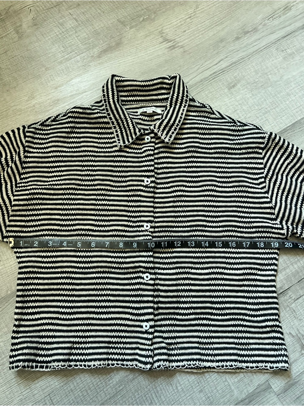 Z SUPPLY Monaco Crochet Button Up Black and Cream Striped Short-Sleeve Small - Picture 13 of 16